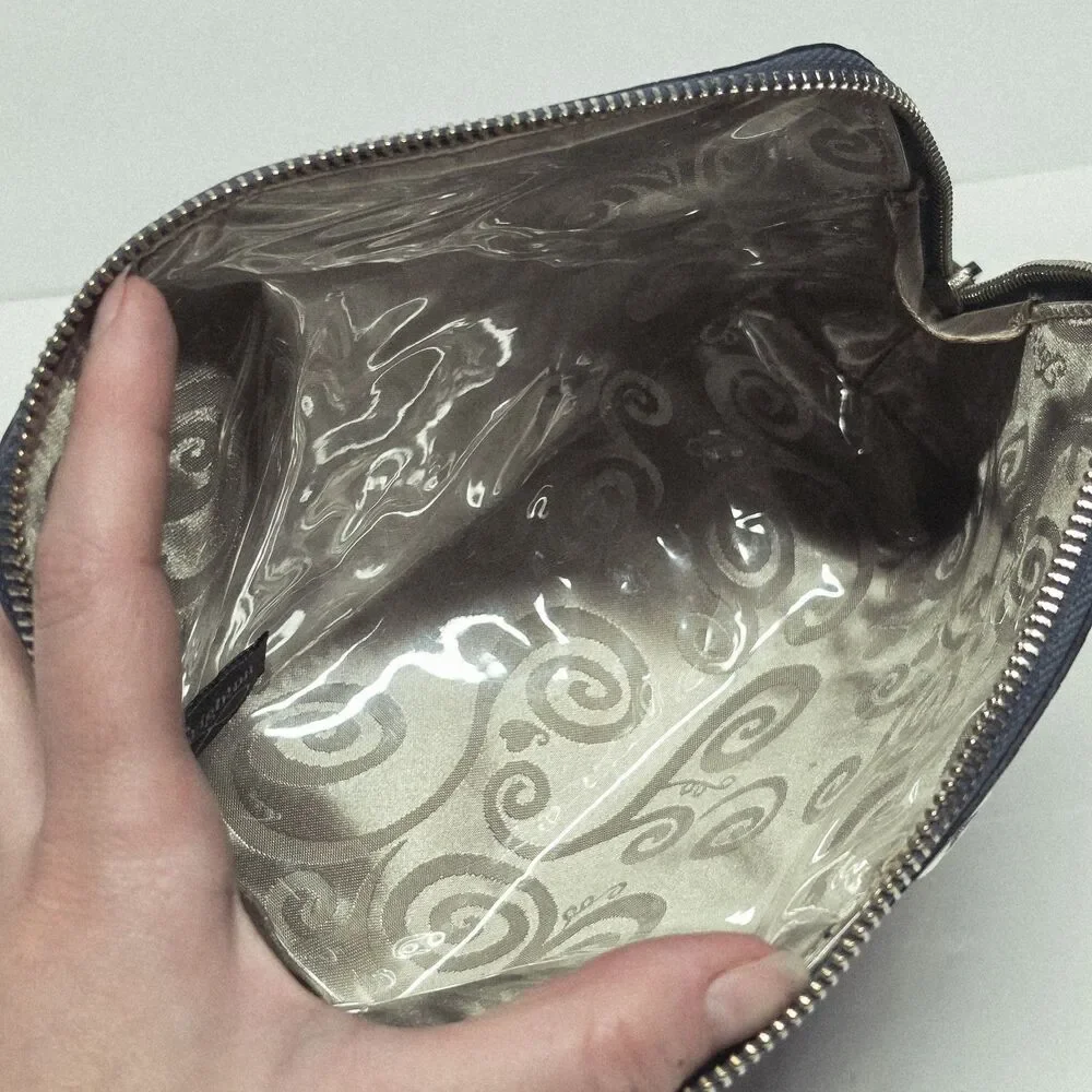 Brighton Bellissimo Heart Croc Print Blue Patent Leather Cosmetic Bag Pouch